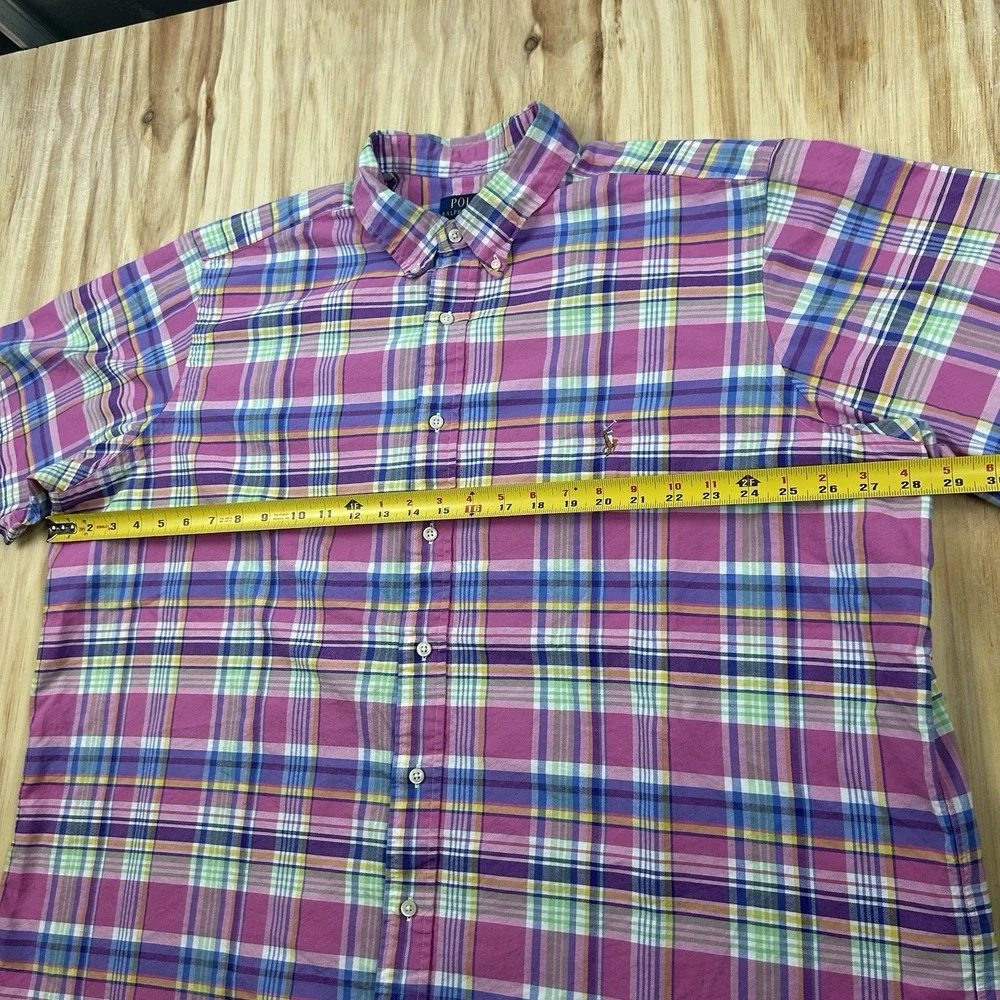 Polo Ralph Lauren Men's 2XB Pink Plaid Button Shirt Short Sleeve Colorful